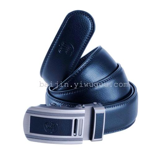 Jinhuangping Brand-Inch Semi-Veneer Automatic Leather Buckle-Type Fashionable and Elegant Leather Belt Wholesale
