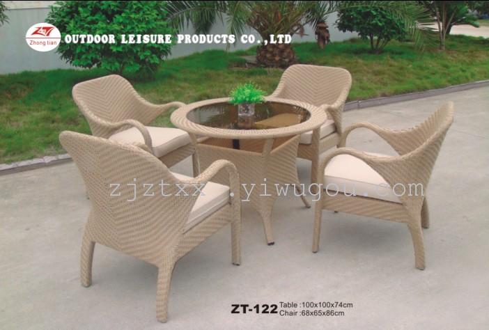 户外休闲家具 花园阳台 仿藤桌椅套装组合 编藤5件套，咖啡餐桌椅 ZT-122