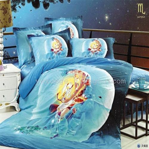 Snow Pigeon Bedding Four-Piece Series Foreign Trade New Arrival Pure Cotton Series Active Printing Colorfast Twelve Constellation Factory Direct Sales-Scorpio