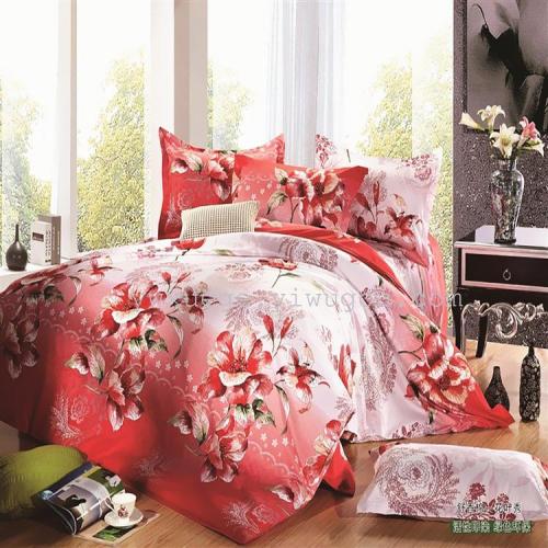 snow pigeon home textile bedding shu xiang cotton four-piece set series foreign trade wholesale -- flower and leaf show