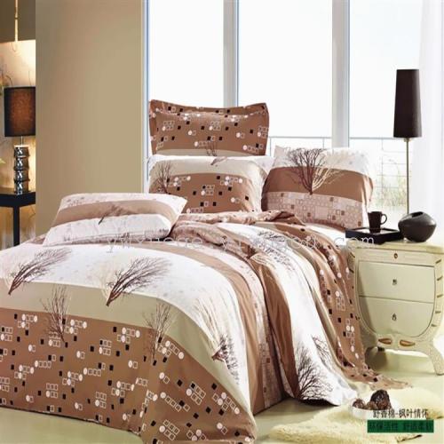 Snow Pigeon Home Textile Bedding Shu Xiang Cotton Four-Piece Set Series Foreign Trade Wholesale Factory Direct Sales-Maple Leaf Feelings