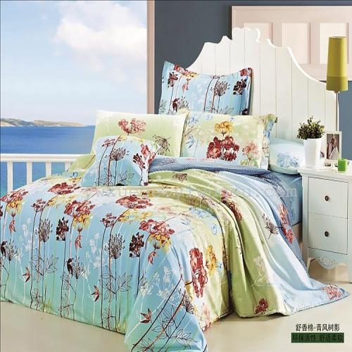 Snow Pigeon Home Textile Shu Xiang Cotton Four-Piece Set Color Floral Pattern Various Foreign Trade Domestic Sales Quality Assurance-Qingfeng Tree Shadow