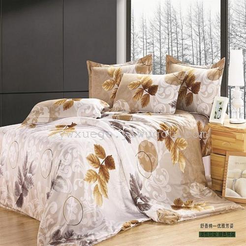 Home Textile Snow Pigeon Home Textile Shu Xiang Cotton Four-Piece Set Color Flower Pattern Various Foreign Trade Domestic Sales -- Elegant and Elegant 