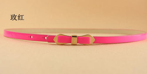 new multi-layer color bow thin belt fluorescent candy color patent leather belt belt female
