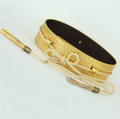 European and American Ladies Decorative Wide Belt Snakeskin Waist Seal Black and Golden Tassel Strap Catwalk T Field Belt