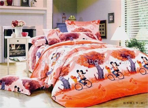 bedding cotton four-piece series foreign trade series active printing and dyeing-love valentine‘s day orange