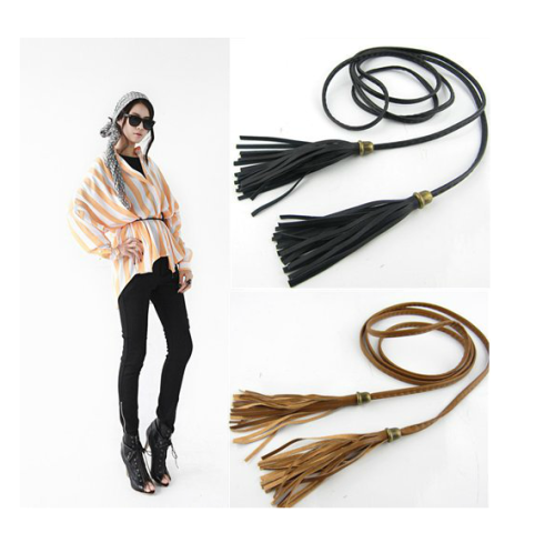 Xinrunfa Korean Style Fashionable Hand-Wrapped Two Circles Leather Rope Knotted Women‘s Waist Strap Tassel Thin Belt Thin Waist Chain