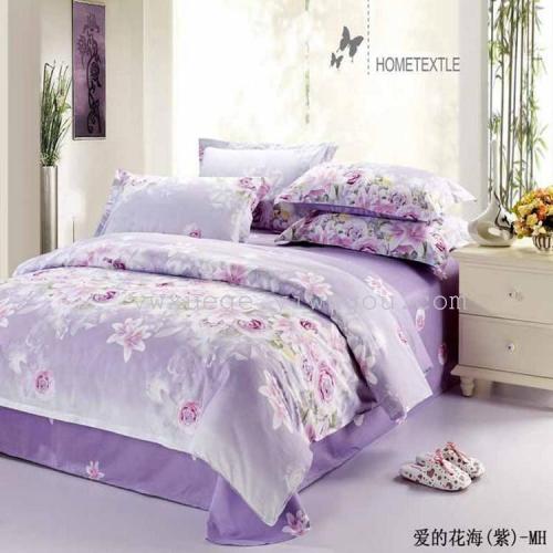 Pure Cotton Authentic New Love Flower Sea Purple Cotton Four-Piece Set Simple Fashion Bedding