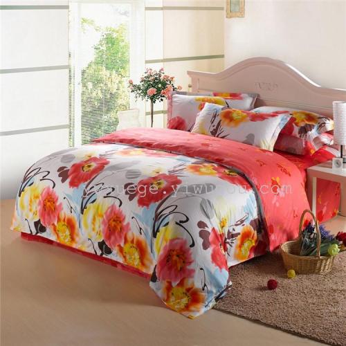 Snow Pigeon Home Textile Gorgeous Colorful Bed Sheet Quilt Cover Environmental Protection Twill Cotton Printing Four-Piece Bedding Set