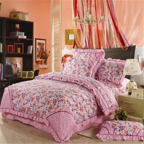 00% Cotton Bedding Cotton Korean Bed Sheet Four-Piece Active Twill Printing Manufacturer direct Sales-Ink Artistic Conception （Pink）
