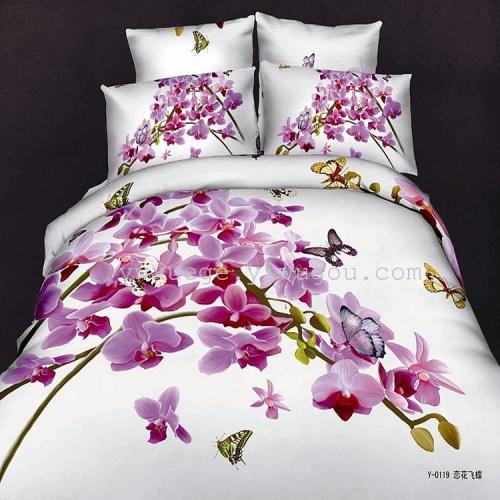 Love Flower Flying Butterfly Popular Fashion Pure Cotton Active 3D Positioning Printing Bedding Four-Piece Set Factory Direct Sales