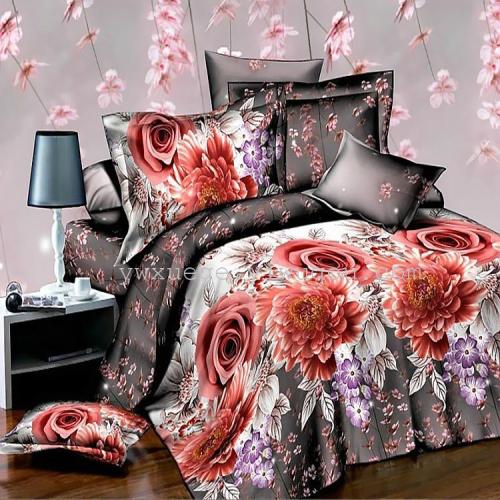 Snow Pigeon Home Textile 3D Large Flower Series Autumn Memories Fashion Trendy Bed Twill Printed Four-Piece Bedding Set Factory Direct Sales
