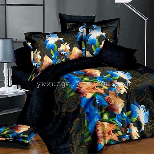 3D Twill Printed Four-Piece Bedding Set Polyester/Cotton Four-Piece Set Creative Bedding Four-Piece Set Foreign Trade Bedding Brilliant Flower Face Factory Direct Sales