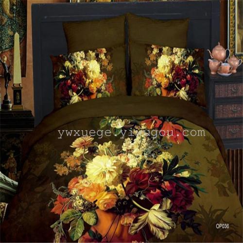 3d personalized landscape oil painting four-piece cotton active twill printing three-dimensional bedding oslo