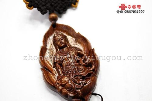 Avalokitesvara Rosewood Carving Safe Trip Jewelry Hang Decorations Pendant Hanging Ornament Ruyi Chinese Knot
