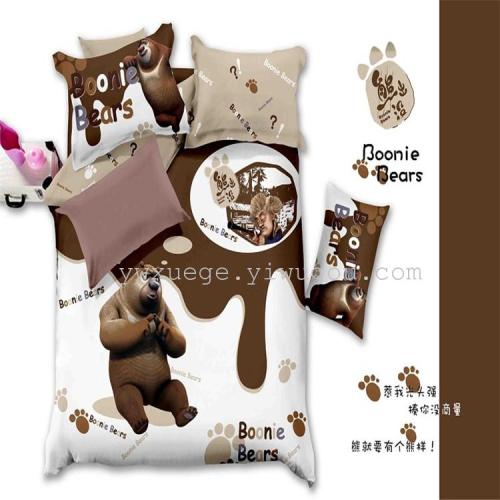 Bedding Cute Cartoon bear Infested Cotton Fashion Four-Piece Active Printing and Dyeing Factory Direct