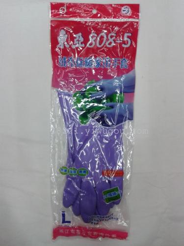 east asian brand 808-5pvc flannel warm household gloves （flower sleeve）