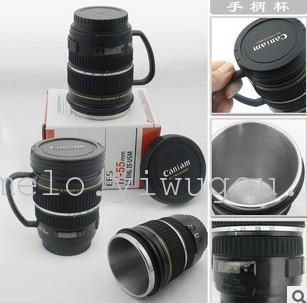 Canon Lens Cup with Handle， Stainless Steel Liner Heat Preservation Cup
