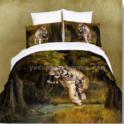 factory direct selling popular fashion boutique pure cotton 3d ink painting forest tiger bedding four-piece set