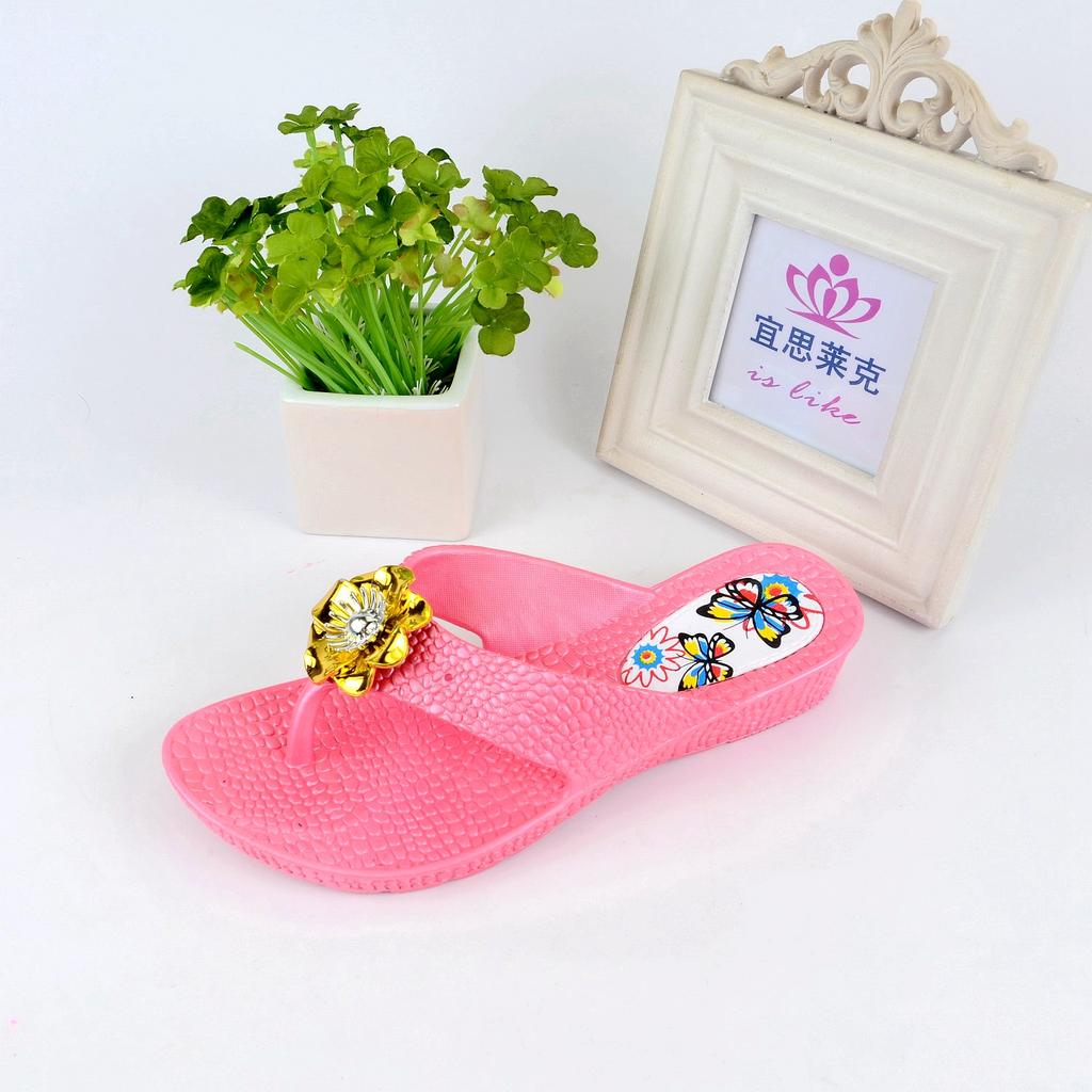 订单时尚 正品 宜思莱克夏季坡跟贴花吹气拖鞋 人字拖鞋