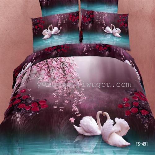 3D Personalized Landscape Oil Painting Four-Piece Cotton Active Twill Printing Three-Dimensional Bedding Flower Front Moon Mirror