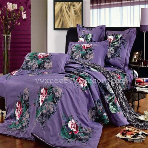 snow pigeon bedding polyester/cotton four-piece set active 3d printing and dyeing not easy to fade factory direct sales --- bright flower language