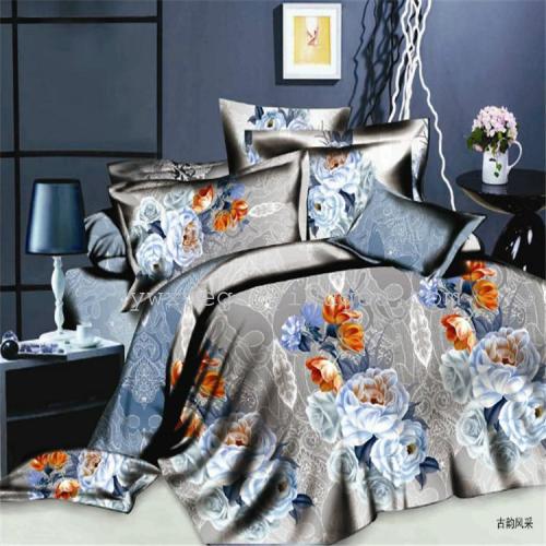 Bedding Products Special Offer 3D Reactive Printing and Dyeing Oil Painting Four-Piece Three-Dimensional Printing Bedding Manufacturers direct Sales Ancient Charm Style