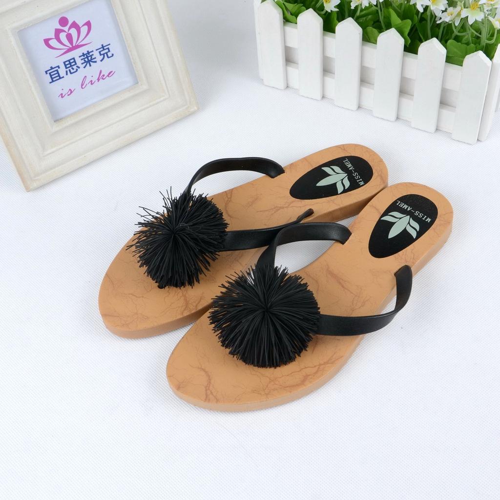 订单正品高弹性刺球花时尚吹气夹脚人字女拖鞋夏