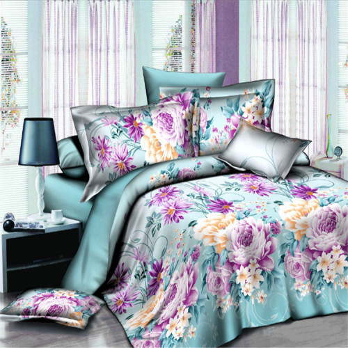 Four-Piece Set of New Bedding for Autumn and Winter polyester Cotton 3D Reactive Printing Bedding Factory Direct Sales --- Flowers Bloom on the Other Bank