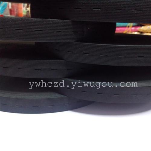 Spot Sales 2.5 Black Medium Thick Elastic Cord with Buttonholes Hook Edge Elastic Cord with Buttonholes Elastic Cord with Buttonholes Wholesale