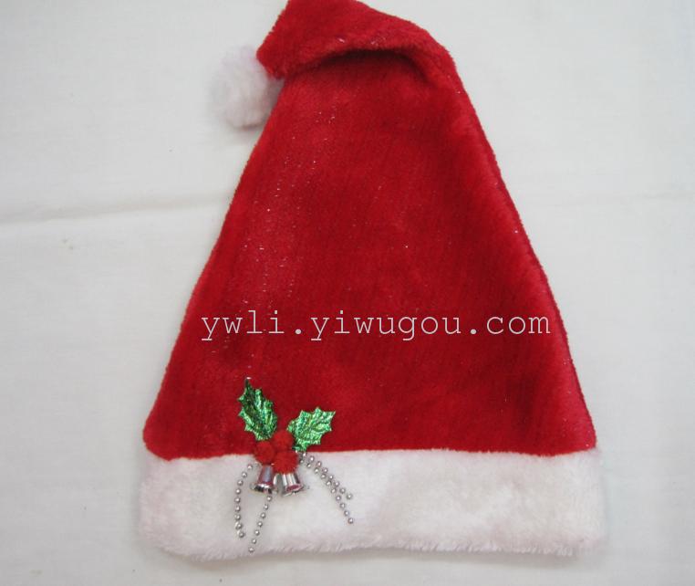 毛绒圣诞帽  贴饰物圣诞帽   铃铛圣诞帽
