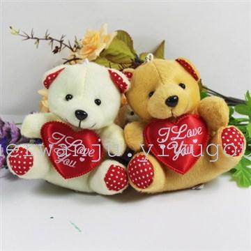 情人节挂件毛绒玩具小熊钥匙扣挂件抱心玩具