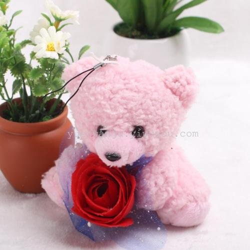 plush pendant valentine‘s day flower bear pendant plush bear toy bag bouquet pendant diamond bear small pendant