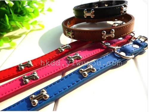 bone collar leather collar pet dog collar collar large， medium and small dogs pet supplies