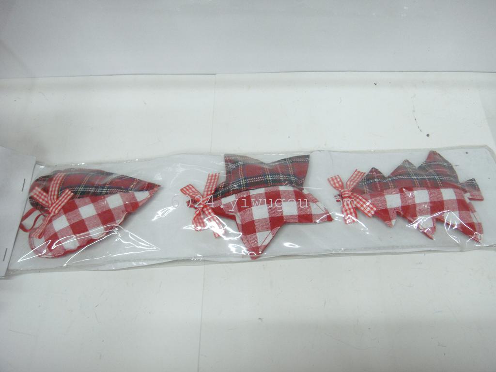 厂家直销圣诞系列挂件 三个装木质布艺挂件