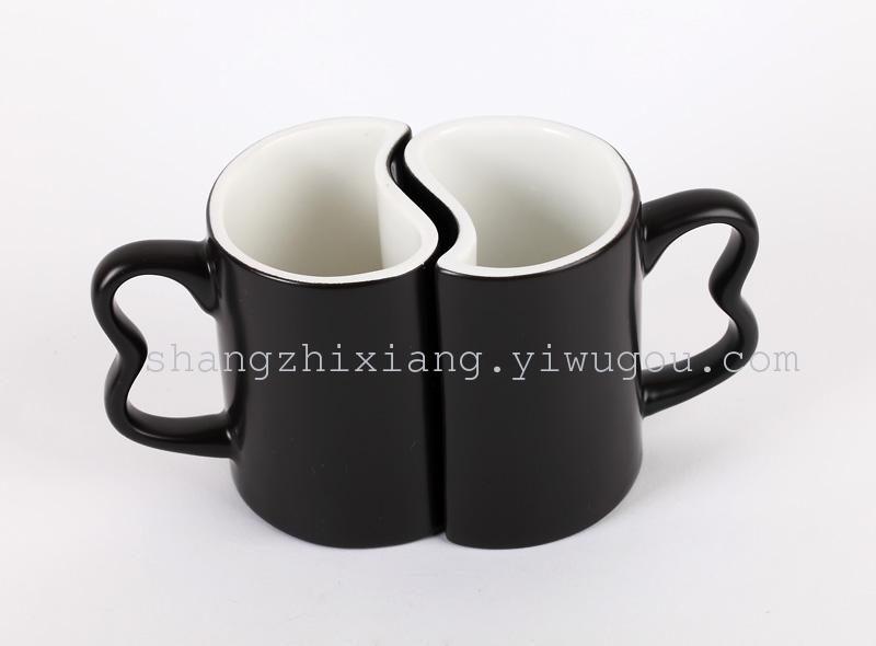 S型情侣杯 亮光S型情侣变色杯 情侣陶瓷杯