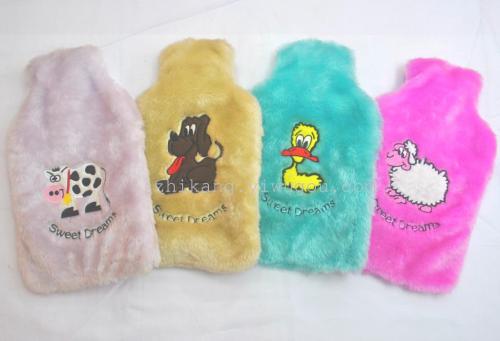 2l solid color embroidery plush cover rubber hot water injection bag can be customized
