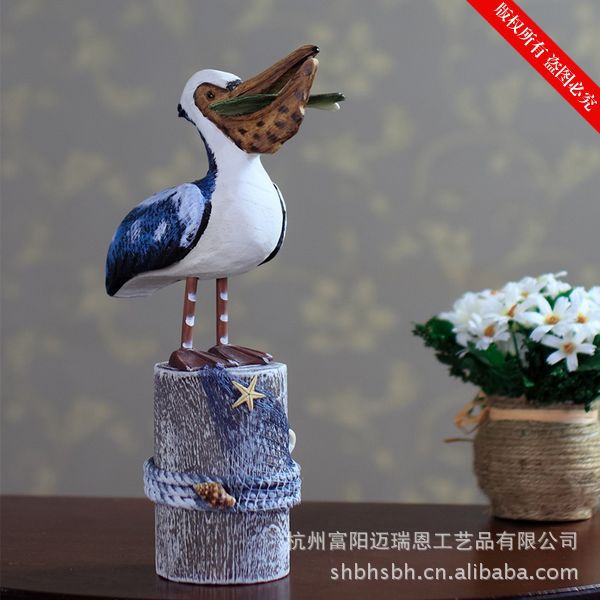 海鸟 动物摆设  雕刻木质工艺品 仿真木雕鸟 MA10955