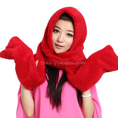 plush hat scarf gloves three-piece bubble velvet hat foreign trade manufacturer