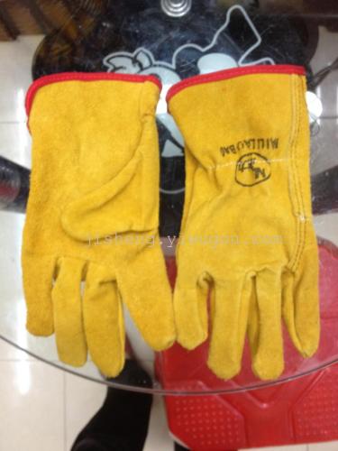 Yellow Full Leather Driver Gloves Short 