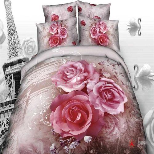 Four-Piece Bedding Set Spring and Summer Four-Piece Cotton Set 3D Cotton Active Printing and Dyeing 100% all-Cotton New Pattern in Stock