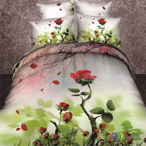 home textile four-piece set 100% cotton four-piece set foreign trade three-dimensional 3d big flower four-piece set exported to europe and america factory direct price affordable
