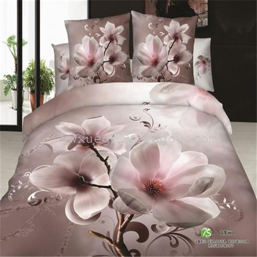 Home Textile Bedding Bed Sheet Type Four-Piece Set 100% Cotton Four-Piece Set Reactive Printing Colorfast Factory Direct Sales