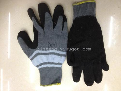 Thickened 13-Needle Cotton Yarn Black Rubber Gloves