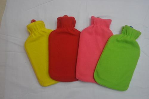 2 l solid color elastic mouth hot water bag water injection rubber hot water bag cloth cover mixed color factory direct sales