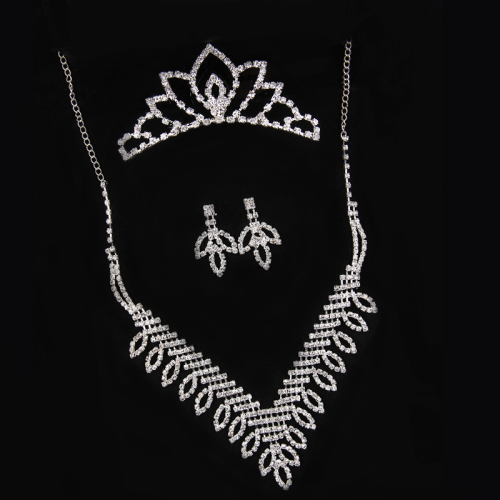 factory direct sales rhinestone three-piece suit necklace bridal ornament bracelet earrings crown and other ornament