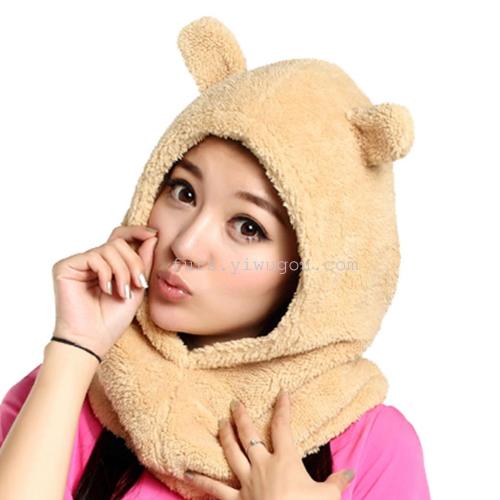 plush hooded scarf bubble two-in-one kit scarf hat factory wholesale