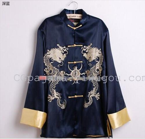 men‘s tang suit embroidered dragon embroidered stitching dragon robe reverse sleeve yellow dragon top performance and show traditional classic 2014