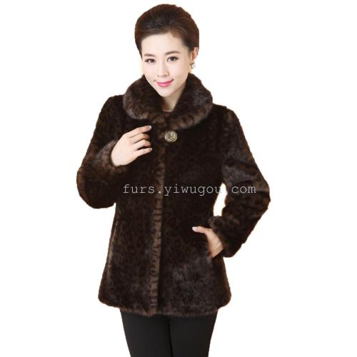 Faux Fur Coat Women‘s Coat Fur Collar Leopard Print Fur Women‘s Coat Foreign Trade Wholesale