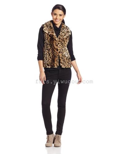 leopard vest faux fur women‘s vest fur jacket leopard coat european and american style foreign trade